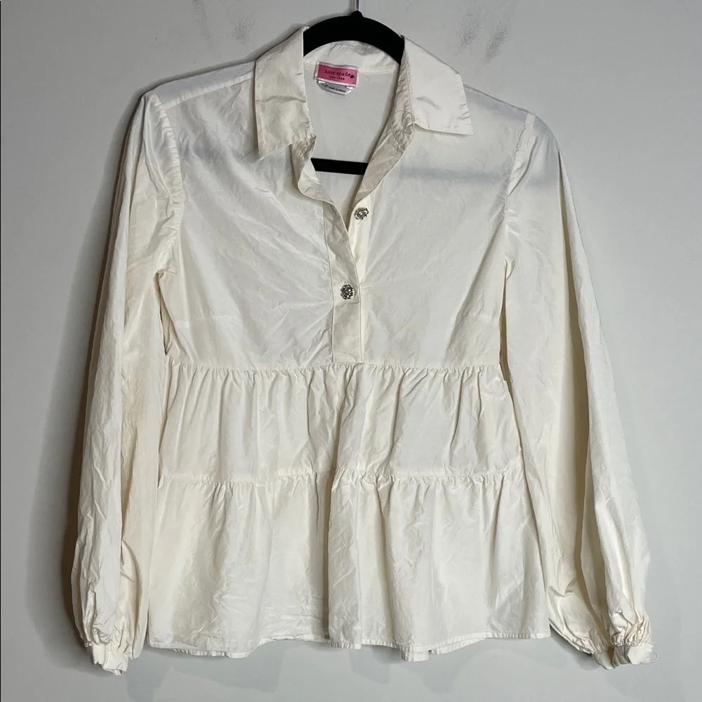 Kate Spade New York | Women’s Taffeta Cosmo Top Rhinestone Buttons Size 0